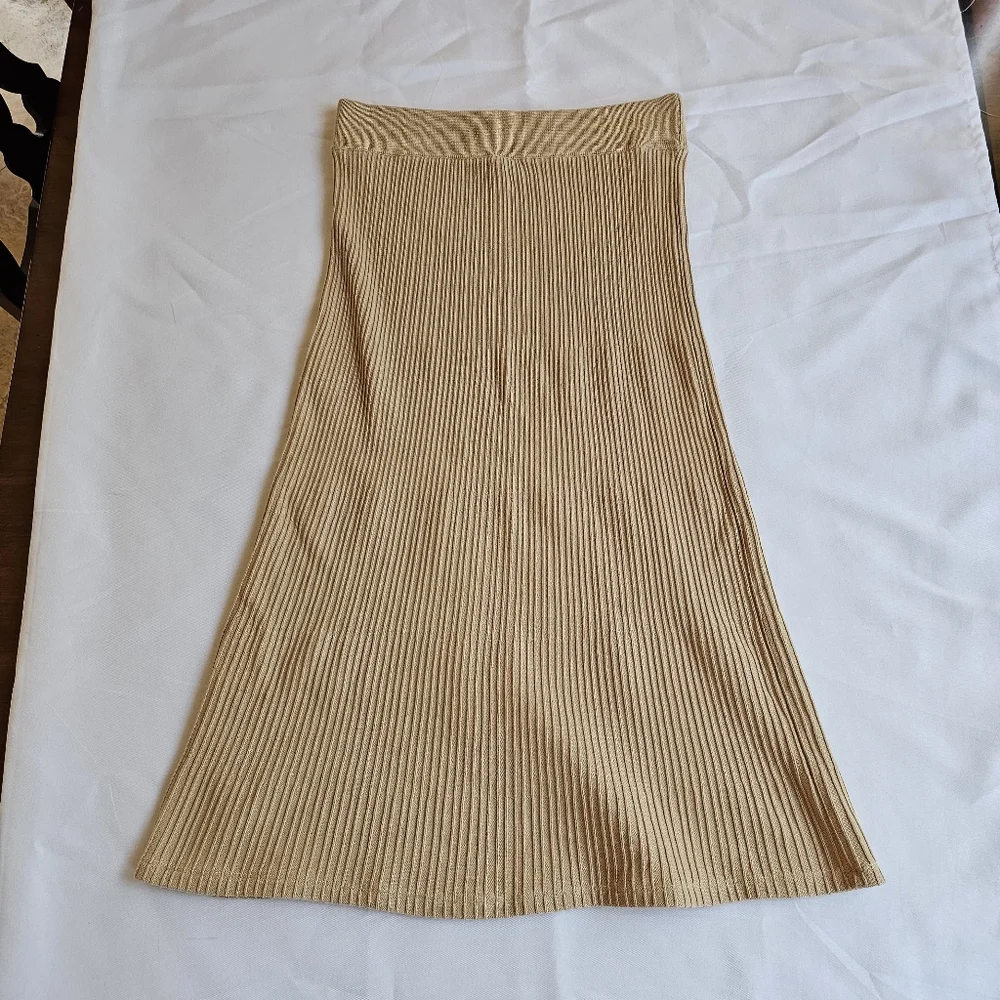 Free People Knit Tan Ribbed Midi Skirt - size XS - Picture 3 of 6